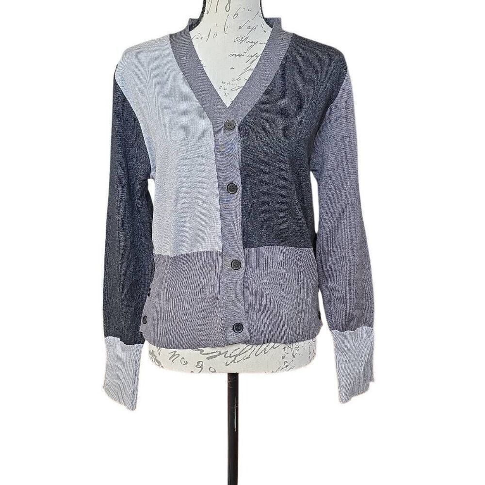 Emery Rose Women's Size XL Gray Colorblock V-Neck Button Down Cardigan